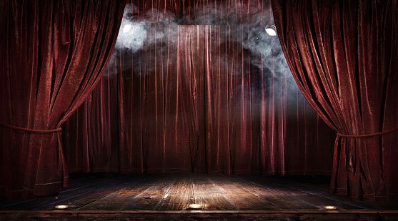 Theater stage red curtains Show Spotlight