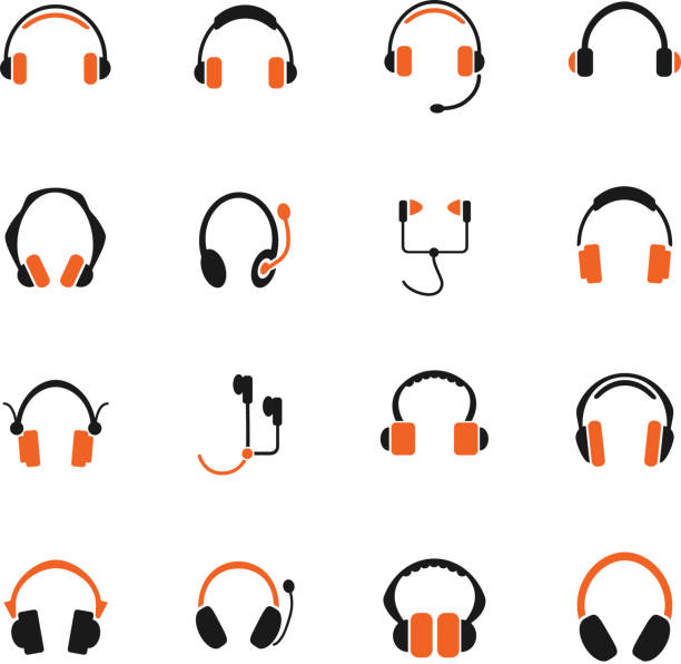 наушники икона set - equipment human ear sound music stock illustrations