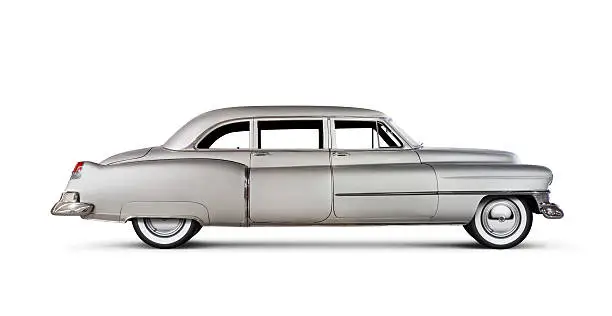 51' Cadillac Fleetwood isolated on white. Logos removed.