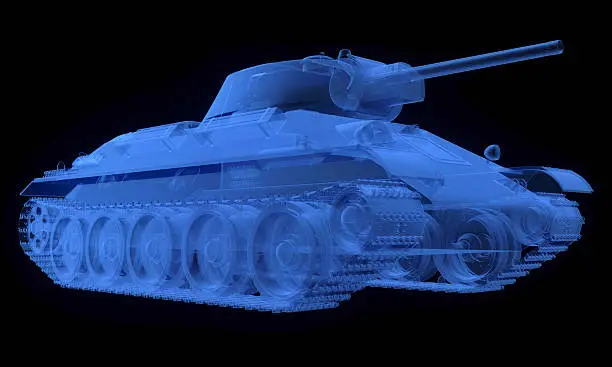 X-ray version of soviet t34 tank isolated on black