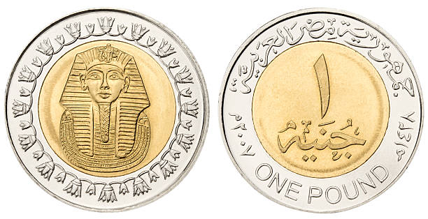 Egyptian pound with clipping path on white background Egyptian one pound coin. Isolated on white with clipping path. african currency stock pictures, royalty-free photos & images