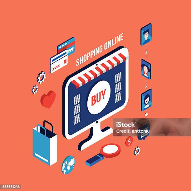 Flat 3d Isometric Design Shopping Online Successful Business Ecommerce Concept Stock Illustration - Download Image Now