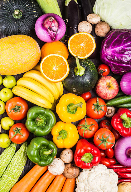 istock Colorful fruits and vegetables background 538883486