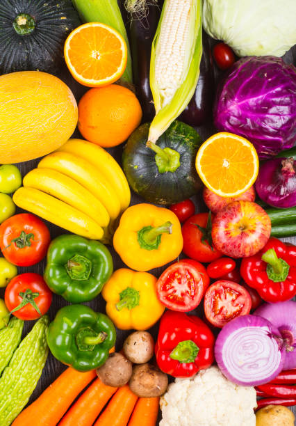 istock Colorful fruits and vegetables background 538884126