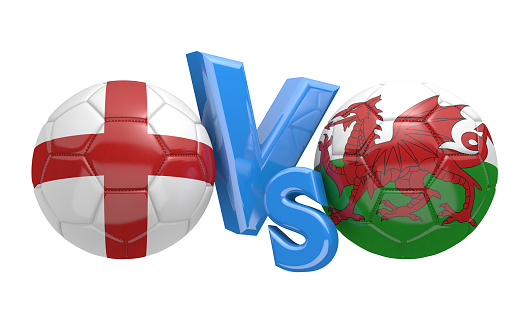 Football match versus concept between England and Wales for a championship tournament.