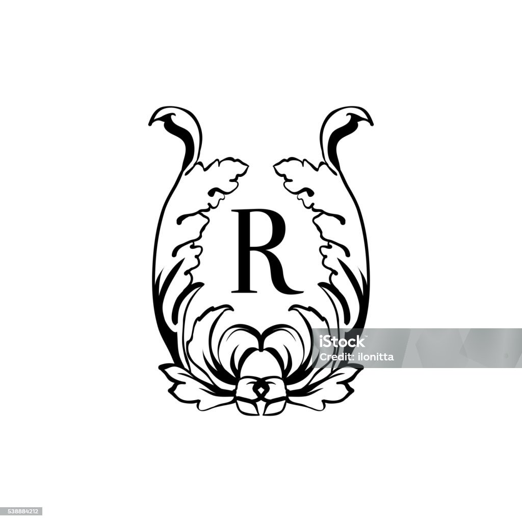 Stylish And Elegant Frame Design Template With Letter R Vector ...