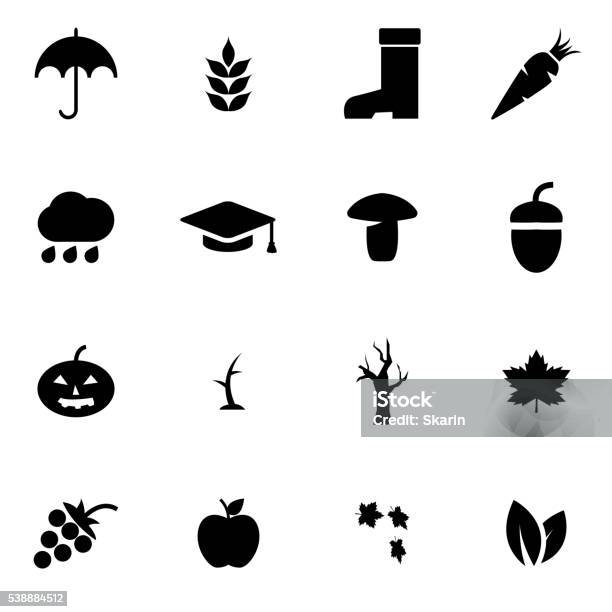 Vector Black Autumn Icon Set Stock Illustration - Download Image Now - Acorn, Autumn, Basket