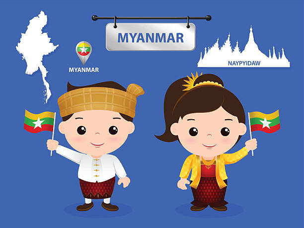 asean wirtschaftsgemeinschaft (aec) kinder myanmar - indigenous culture famous place thailand bangkok stock-grafiken, -clipart, -cartoons und -symbole