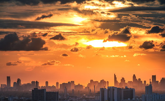 Twilight sunset over Bangkok city, Thailand