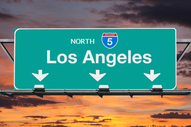 istock Los Angeles Interstate 5 North Highway Sign with Sunrise 538891070