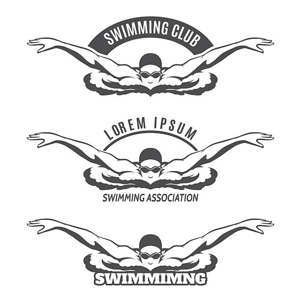 Swimming man on wave logo Swimming logo. Swimming man on wave logo or swimmer icon. Vector illustration swimming silhouettes stock illustrations