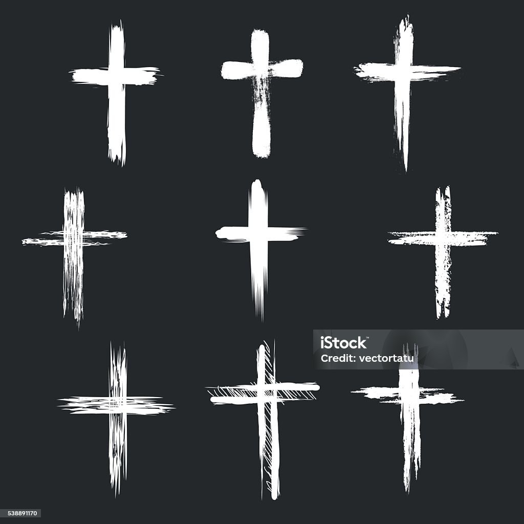 Grunge christian cross icons Grunge christian cross icons. White cross icons on black background. Vector illustration Religious Cross stock vector