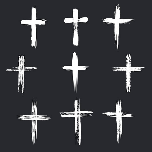 Grunge christian cross icons Grunge christian cross icons. White cross icons on black background. Vector illustration religious cross stock illustrations