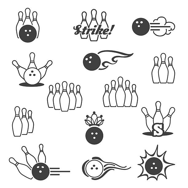 Bowling signs icons Bowling icons. Bowling signs and bowling pictograms. Vector illustration bowling strike stock illustrations