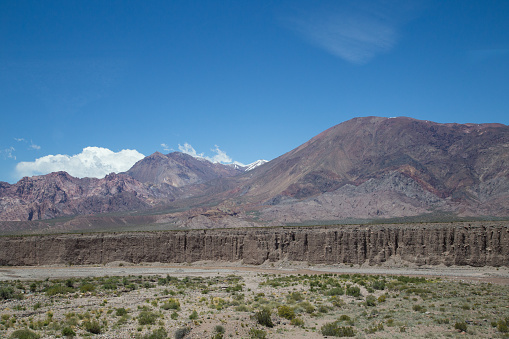 Landscape along National Route 7 through Andes moutain range close to the border in Argentina.