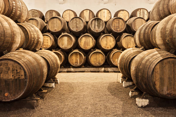 Wine cellar, Porto Barrels in the wine cellar, Porto, Portugal tawny stock pictures, royalty-free photos & images