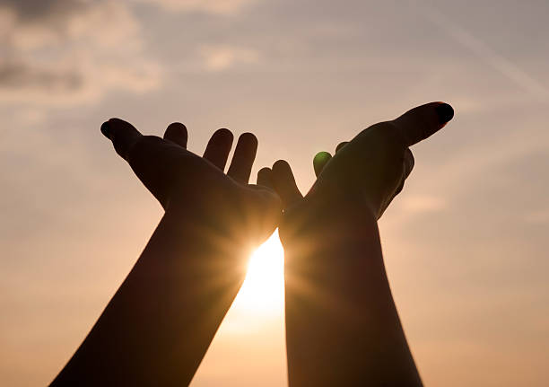 istock Hands on sunset background success, peace,freedom concept 538899832