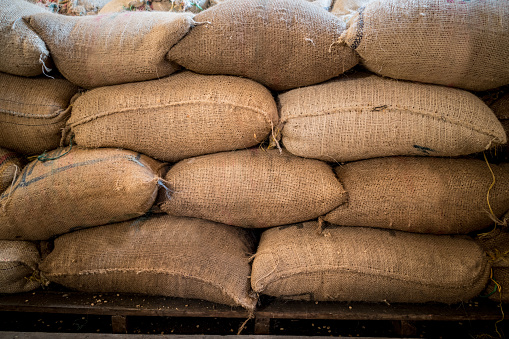 Sacks of Colombian coffee beans - agriculture concepts