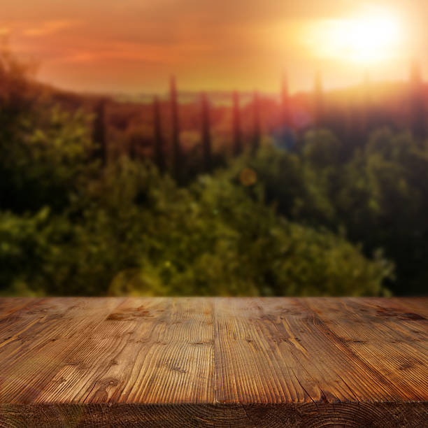 istock Rustic wooden table in a Mediterranean landscape 538900610