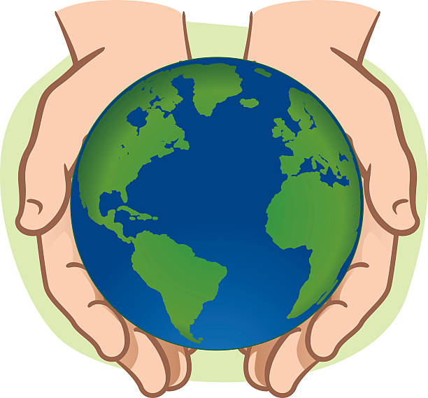 ilustrações de stock, clip art, desenhos animados e ícones de carácter par de mãos segurando o planeta terra - globe human hand earth world map
