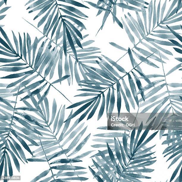 Background With Palm Leaves 3 Stock Illustration - Download Image Now - Floral Pattern, Tropical Climate, Watercolor Painting