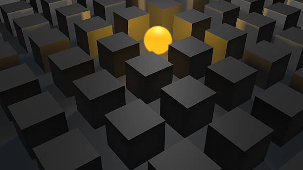 istock Cubes in gray with a yellow glowing sphere 538904439
