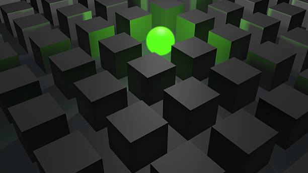 istock Cubes in gray with a geen glowing sphere 538904443
