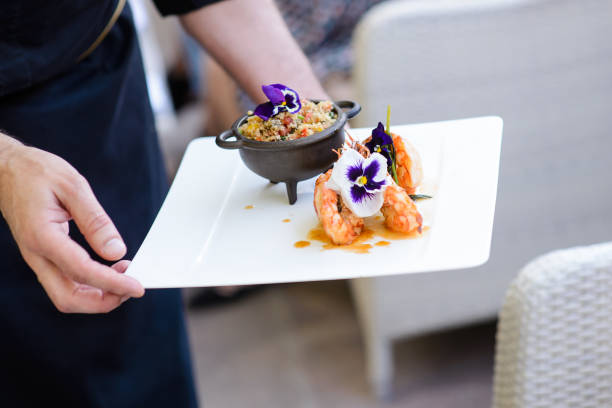 istock Dish of shrimps with couscous and violet 538906330