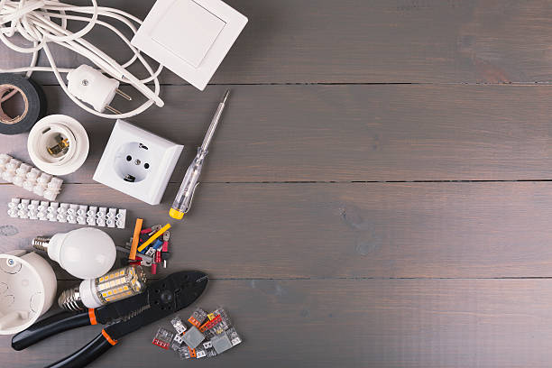 istock electrical tools and equipment on wooden table with copy space 538907236