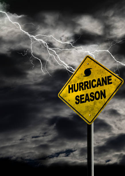 istock Vertical Hurricane Season Sign With Stormy Background 538908880