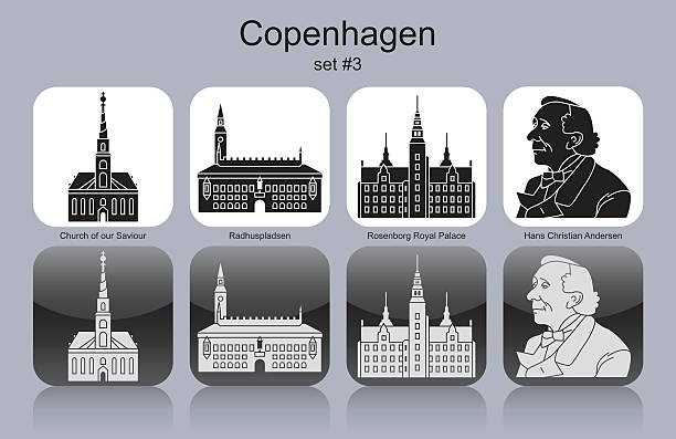 illustrazioni stock, clip art, cartoni animati e icone di tendenza di icone di copenhagen - hans christian andersen danish culture denmark copenhagen