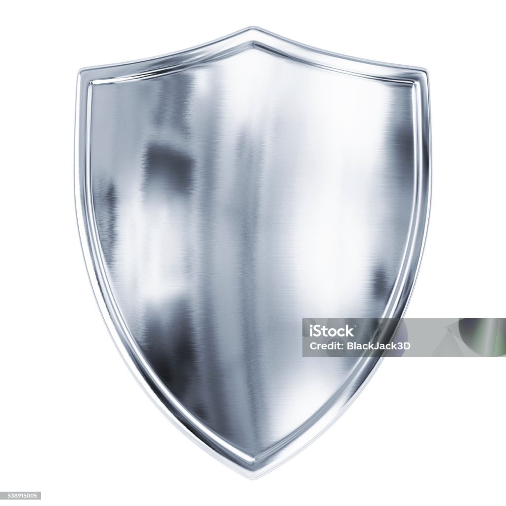 Silver Shield Isolated on white with clipping path. 3D render. Shield Stock Photo