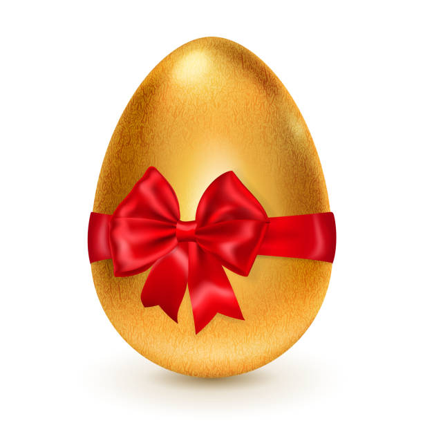 ilustrações de stock, clip art, desenhos animados e ícones de ovo dourado com laço vermelho - easter eggs red