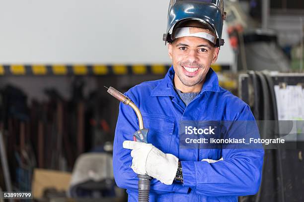 Professional Welder Posing With Wellding Machine Stock Photo - Download Image Now - Welder, Welding, Welding Torch