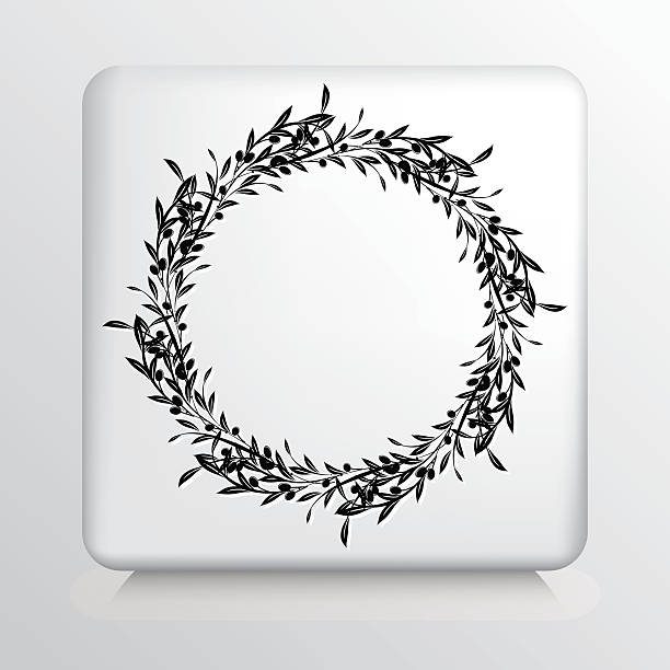 Square Icon With Olive Branches Wreath Square Icon With Olive Branches Wreath tree crown stock illustrations