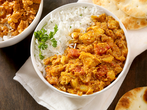 Chicken tikka masala with Basmati Rice and Naan Bread -Photographed on Hasselblad H1-22mb Camera