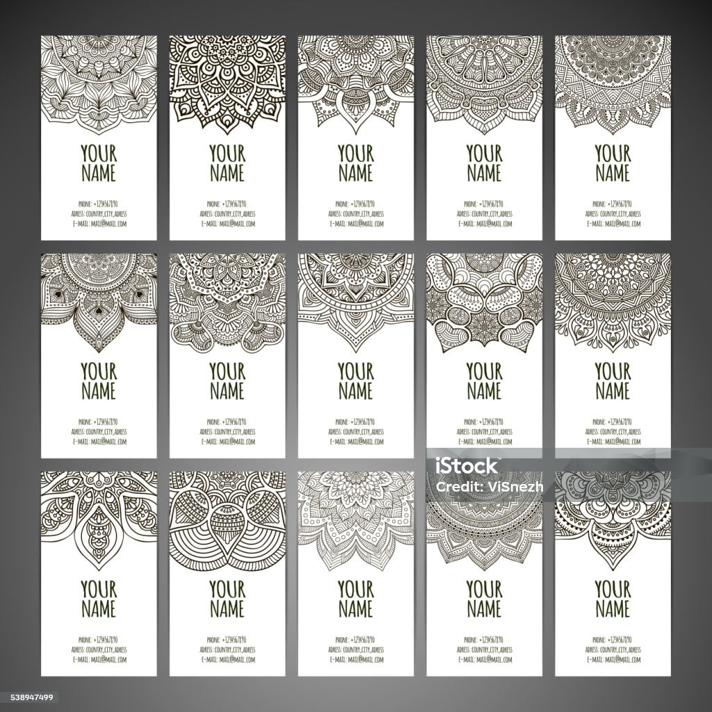 Business card. Set business card. Vintage decorative elements. Hand drawn background. Islam, Arabic, Indian, ottoman motifs. 2015 stock vector