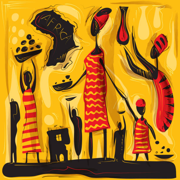 ilustrações de stock, clip art, desenhos animados e ícones de abstrato arte africano, áfrica safari tribal vida (arte vectorial) - cor preta ilustrações