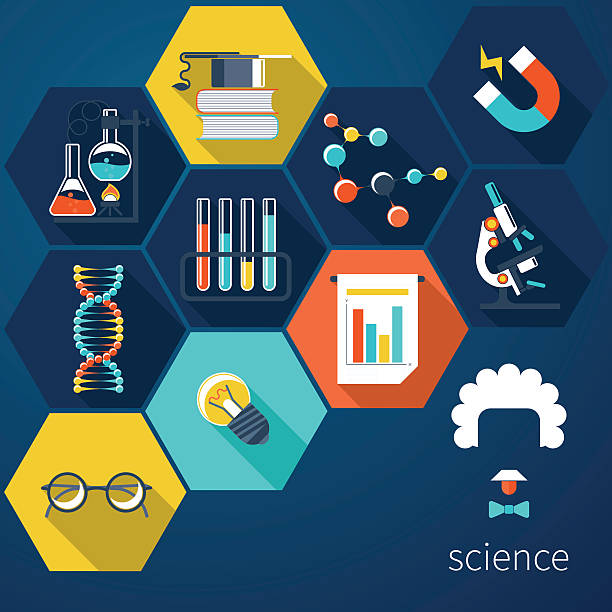 ilustrações, clipart, desenhos animados e ícones de ciência e da educação - science book glass document