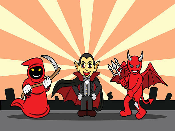 ilustrações, clipart, desenhos animados e ícones de halloween monstros - characters fang mask power
