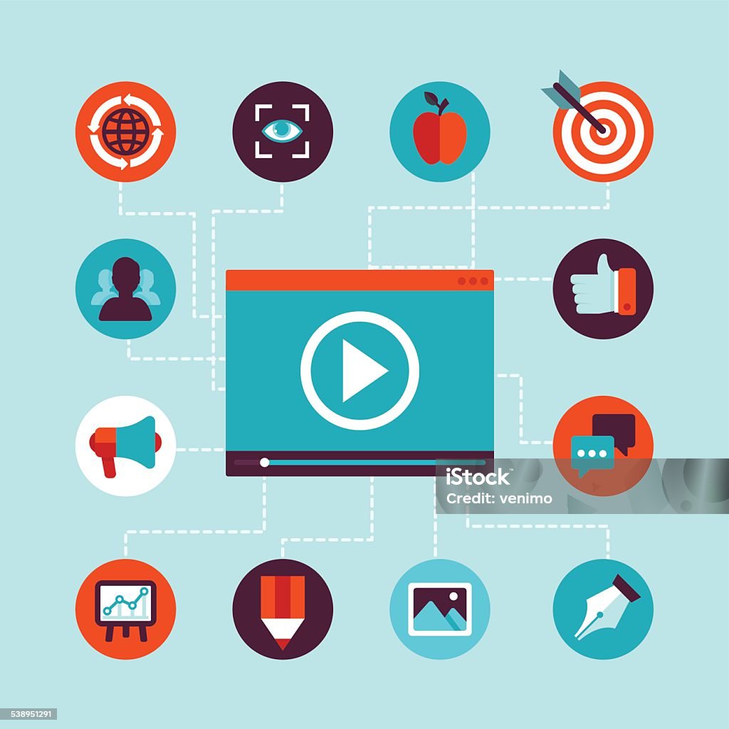 Vector video marketing concept in flat style Vector video marketing concept in flat style - video player and advertising icons - infographics design element 2015 stock vector