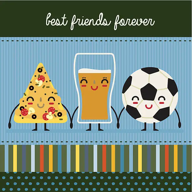 Vector illustration of pizza, beer and football