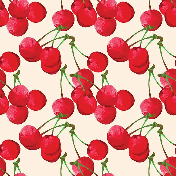 Vector illustration of Seamless pattern with watercolor cherry