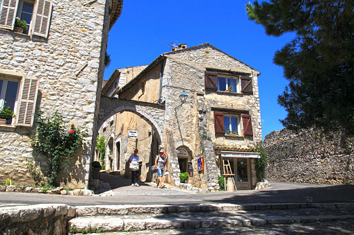 Saint Paul de Vence, France - May 12, 2013: Beautiful old houses landscape of Saint Paul de Vence, one of the oldest towns of the Provence, France, famous town of painters and galleries.