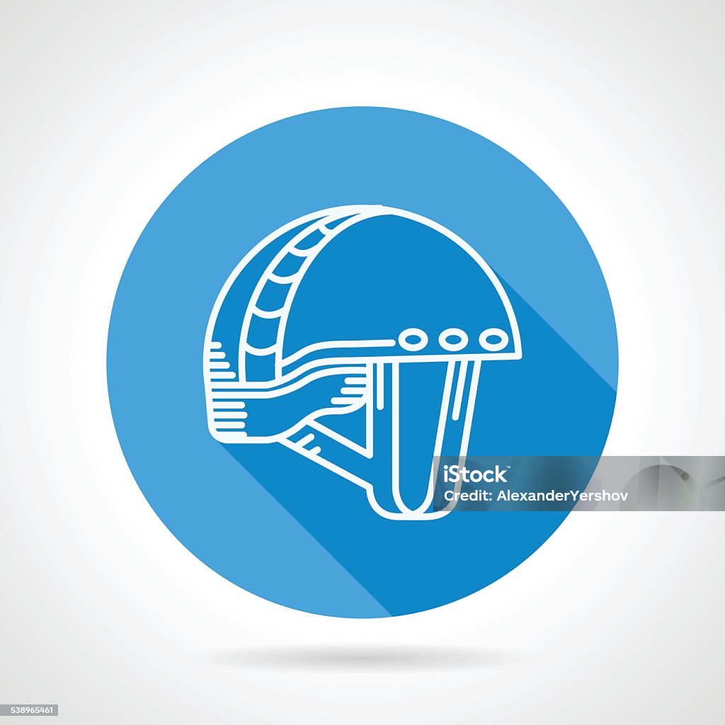 Round blue vector icon for sport helmet Flat circle blue vector icon for rock climbing helmet on gray background with long shadow. 2015 stock vector