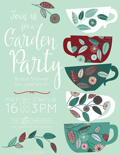 Vector illustration of Garden Party Tea Bridal Shower Invitation Template