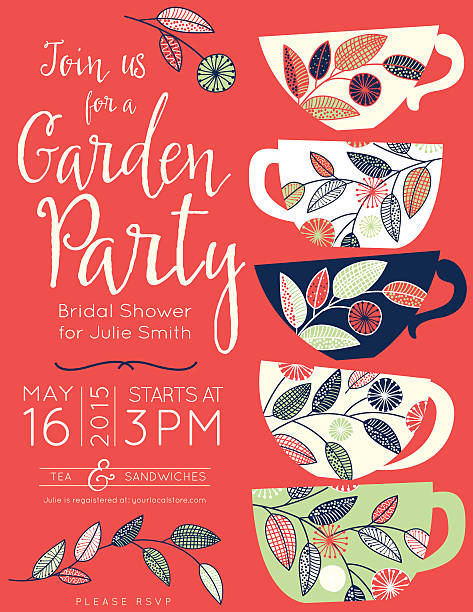 ilustrações, clipart, desenhos animados e ícones de jardim de chá de panela modelo de convite do chuveiro - bride women wedding flower