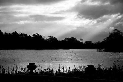 View of a beautiful lake in black and white