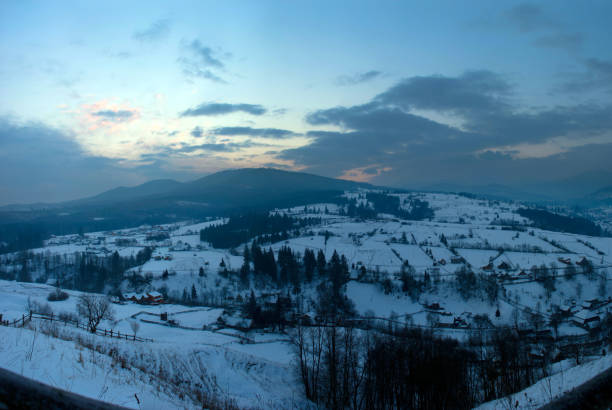 istock Carpathian mountain valley covered with fresh snow. Majestic lan 538981020
