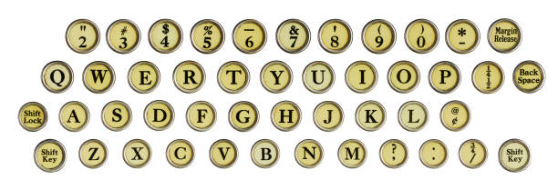 Vintage Typewriter Keys Vintage typewriter keys photographed on isolated white background with clipping path. typewriter keyboard stock pictures, royalty-free photos & images